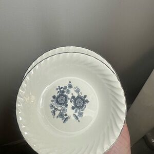 SET OF 2- White Floral Porcelain Saucer with Blue Flower Motif Vintage